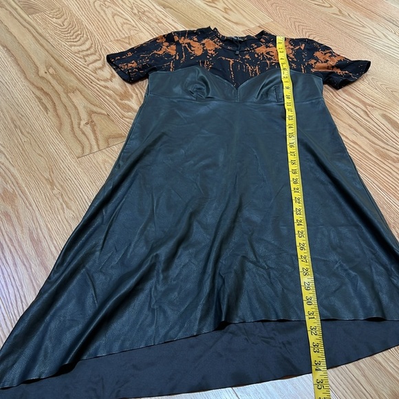 Zara medium black faux leather short sleeve asymmetrical dress. - Picture 10 of 11